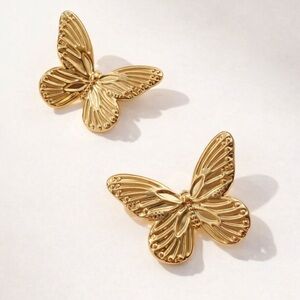 Gold Butterfly Stud Earrings | 18K Gold Plated